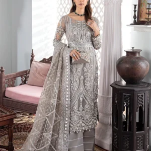 luxury heavy embroidered unstitched 3 piece suit (net fabric) (dz#455)